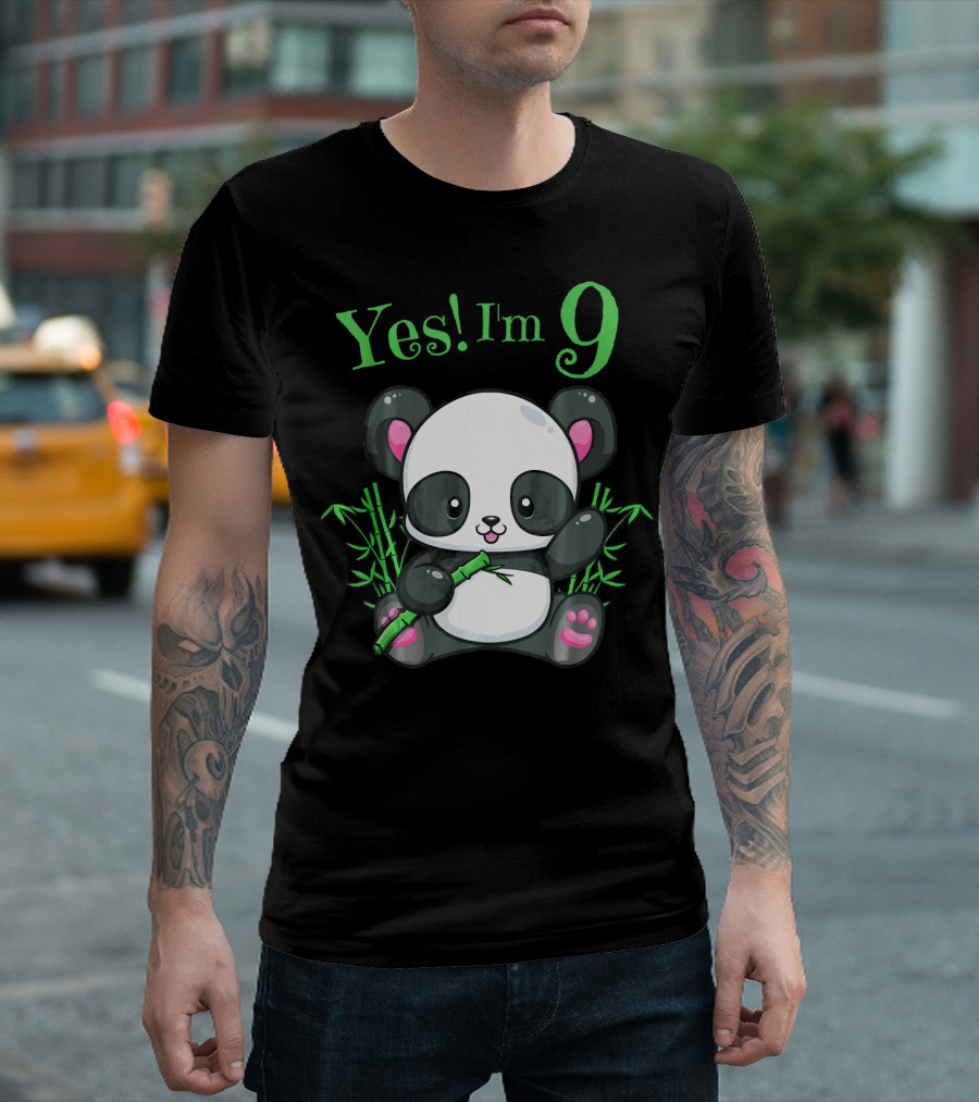 Yes I'm 9 Kids Panda Birthday Girls T-Shirt
