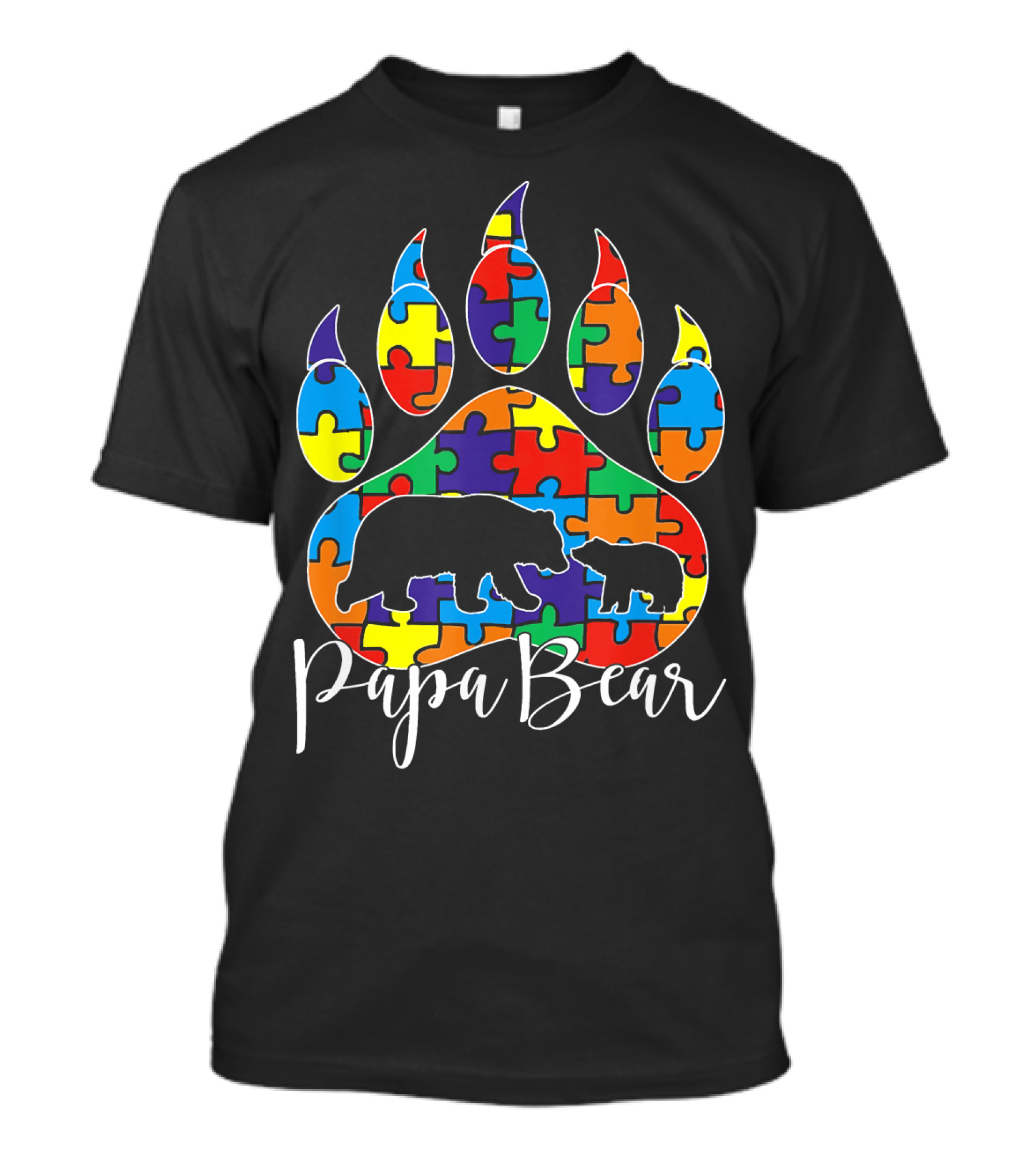 Papa Bear Autism Awareness Dad Puzzle Bear Paw T-Shirt