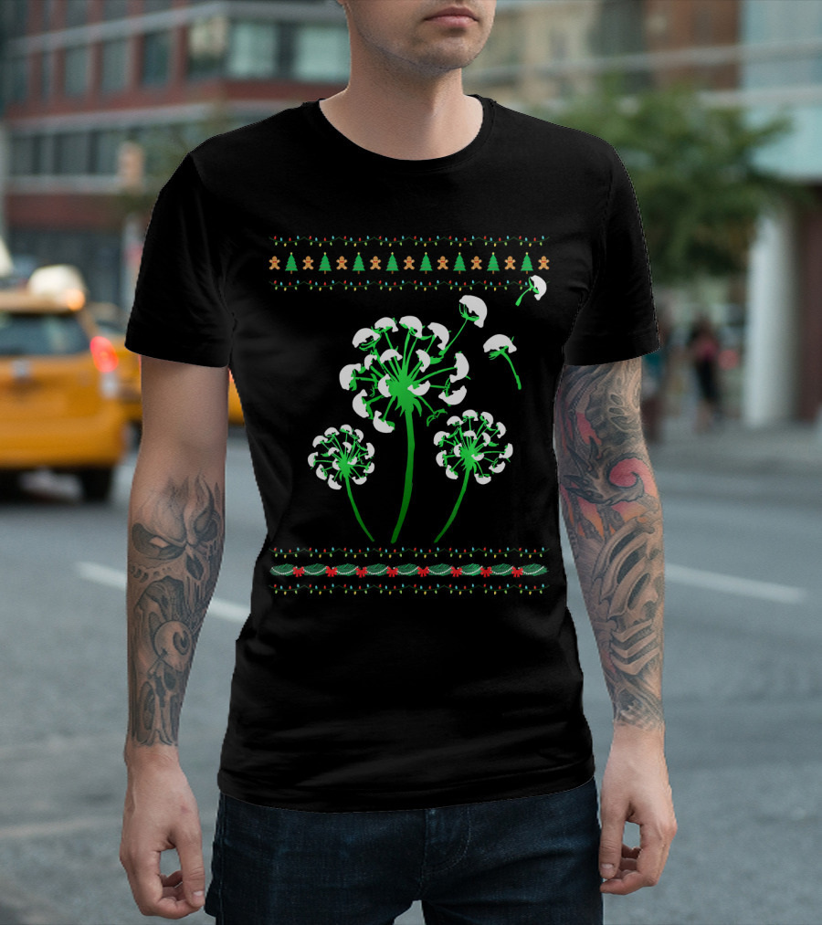 Manatee Dandelion Flower Floral Ugly Christmas Sweater Trees Gingerbread Ornaments T-Shirt