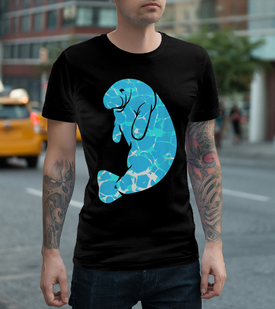 Manatee Blue Watercolor Wavy Ocean T-Shirt