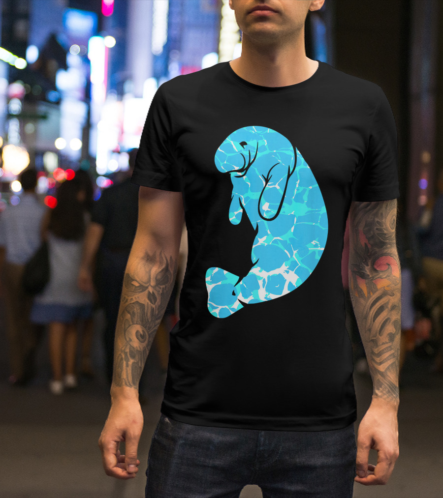 Manatee Blue Watercolor Wavy Ocean T-Shirt