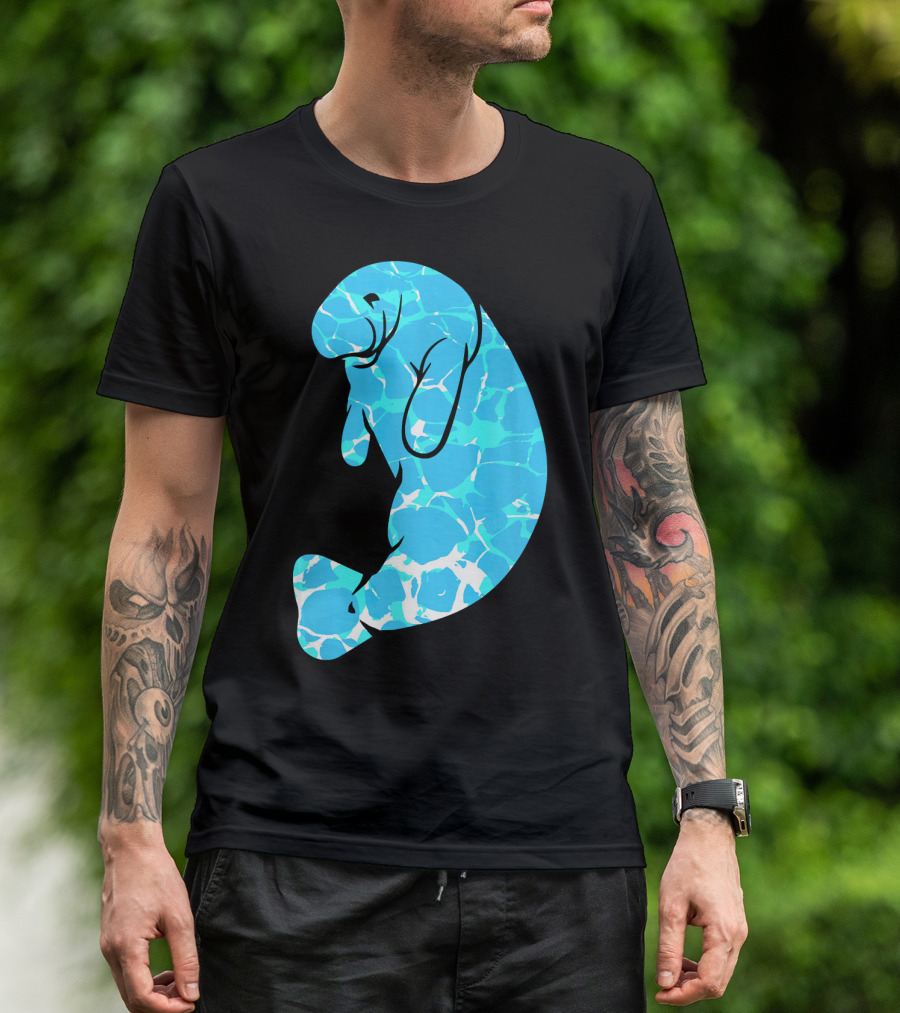 Manatee Blue Watercolor Wavy Ocean T-Shirt