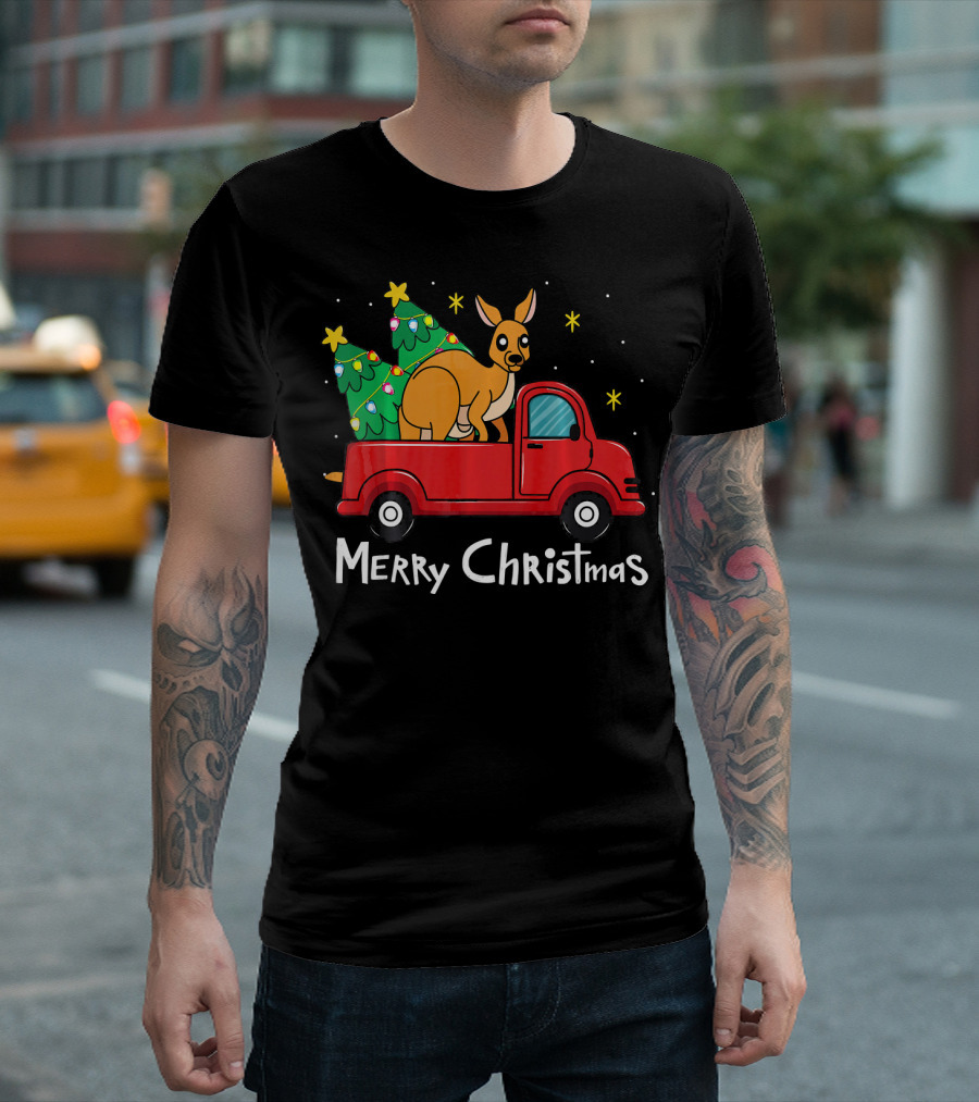 Merry Christmas Kangaroo Ornament Truck With Tree T-Shirt
