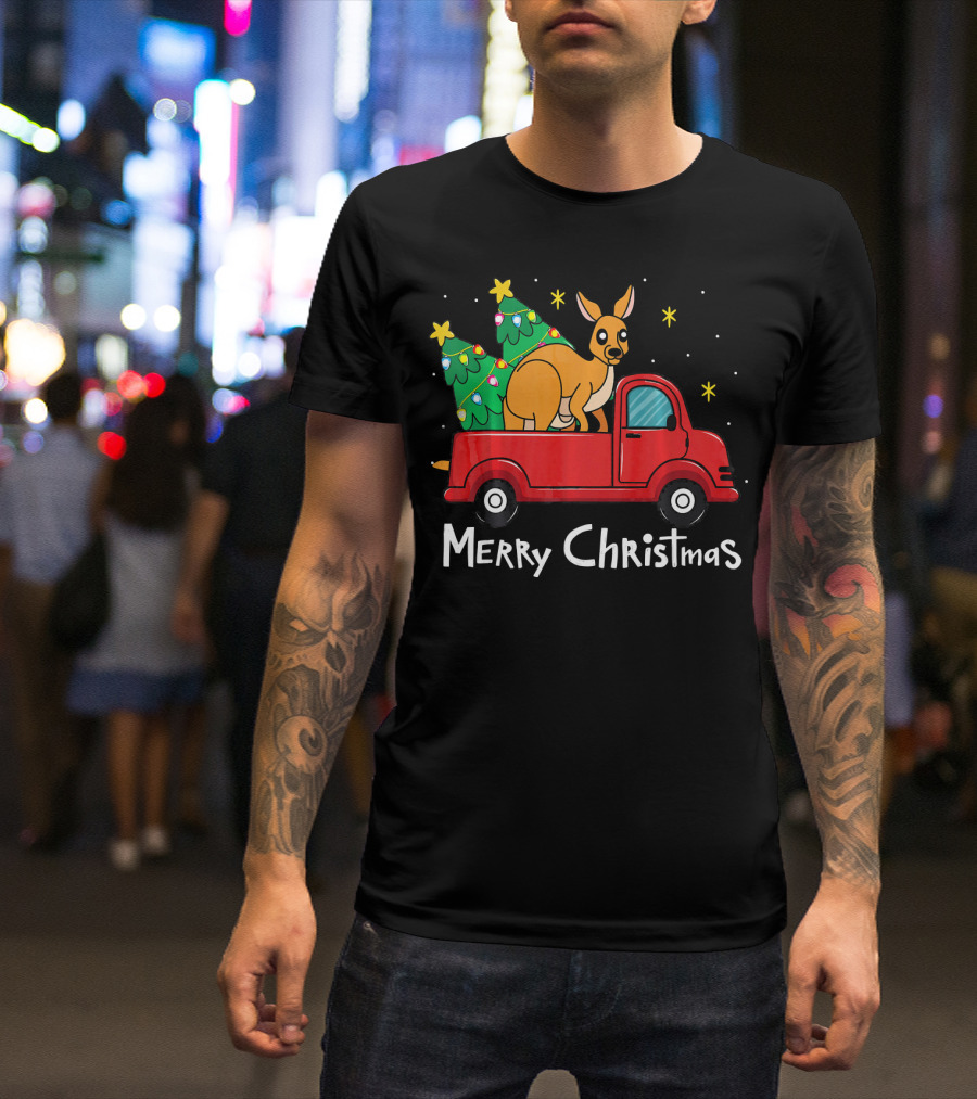 Merry Christmas Kangaroo Ornament Truck With Tree T-Shirt
