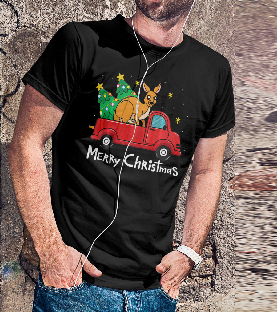 Merry Christmas Kangaroo Ornament Truck With Tree T-Shirt