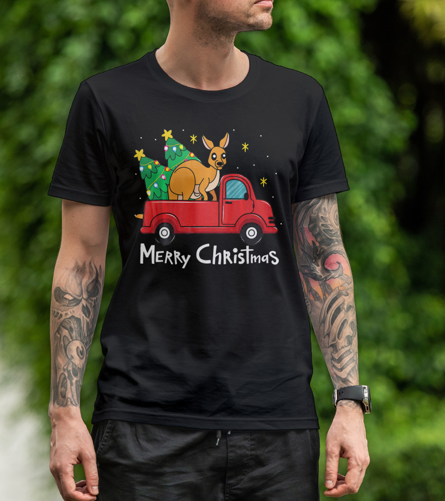 Merry Christmas Kangaroo Ornament Truck With Tree T-Shirt