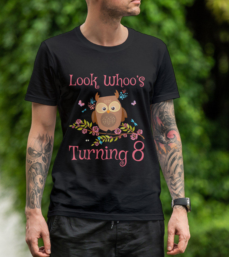 Look Whoo's Turning 8 Kids Birthday Cute Owl 8th Birth T-Shirt