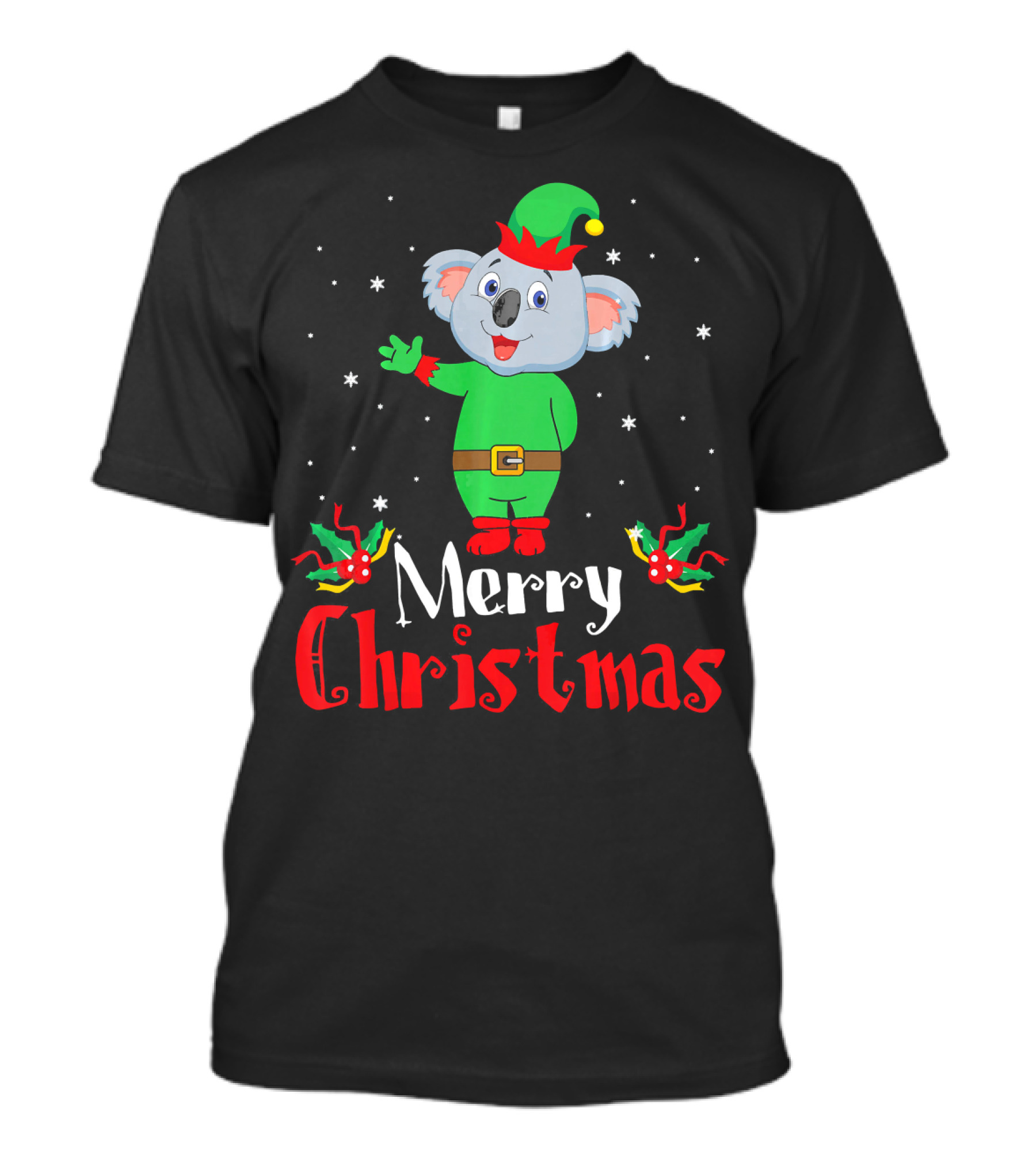 Merry Christmas Koala In Elf Costume With Festive Holly T-Shirt