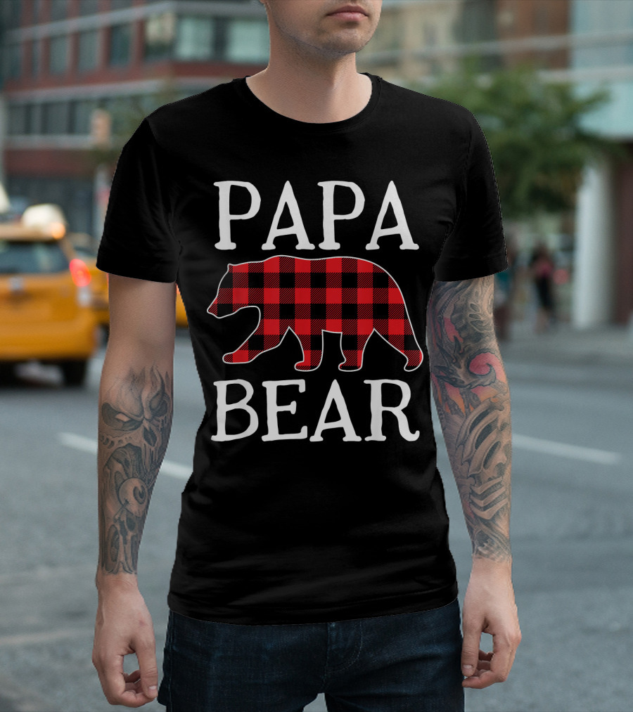 Papa Bear Red Plaid Buffalo Check Bear T-Shirt