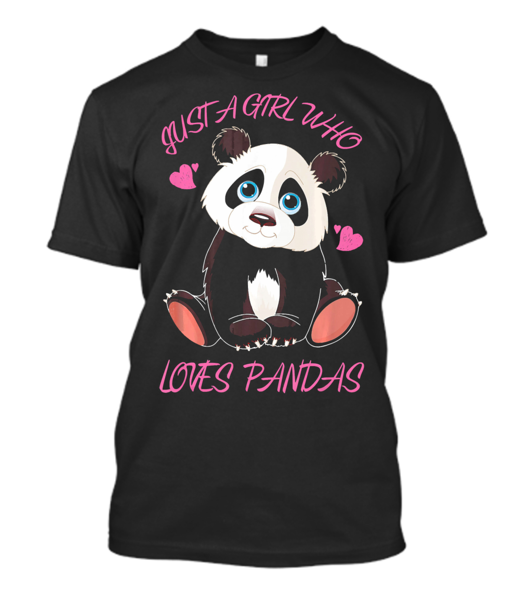 Just A Girl Who Loves Pandas With Cute Cartoon And Hearts T-Shirt