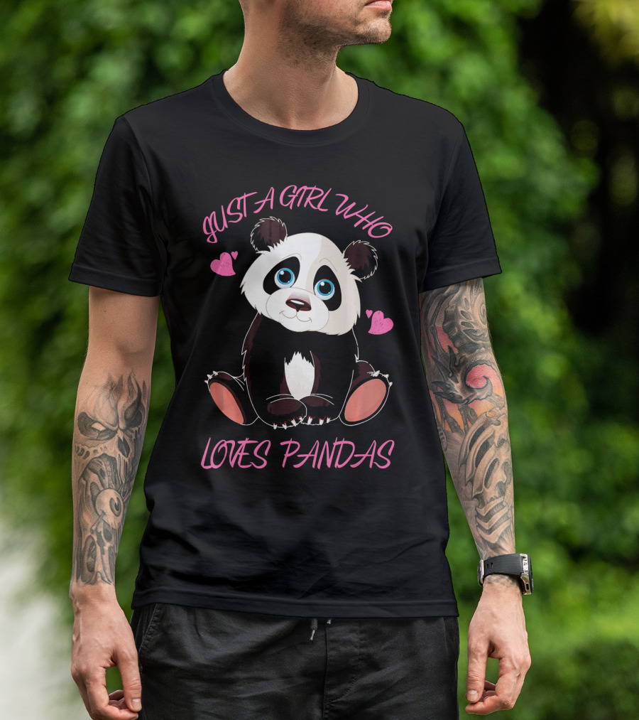 Just A Girl Who Loves Pandas With Cute Cartoon And Hearts T-Shirt