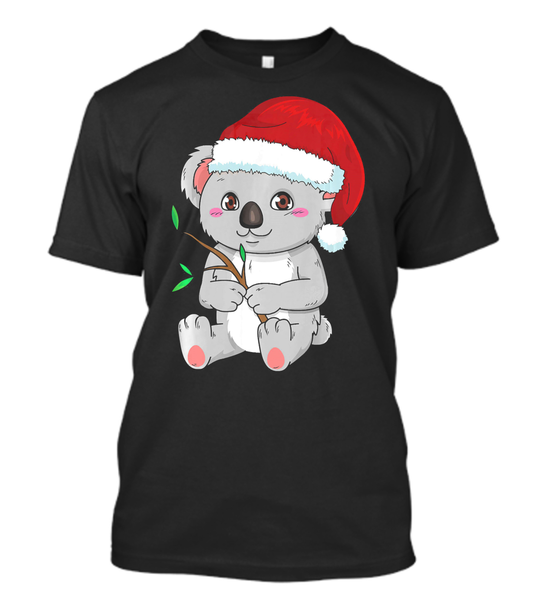 Cute Koala Bear With Christmas Hat And Branch T-Shirt