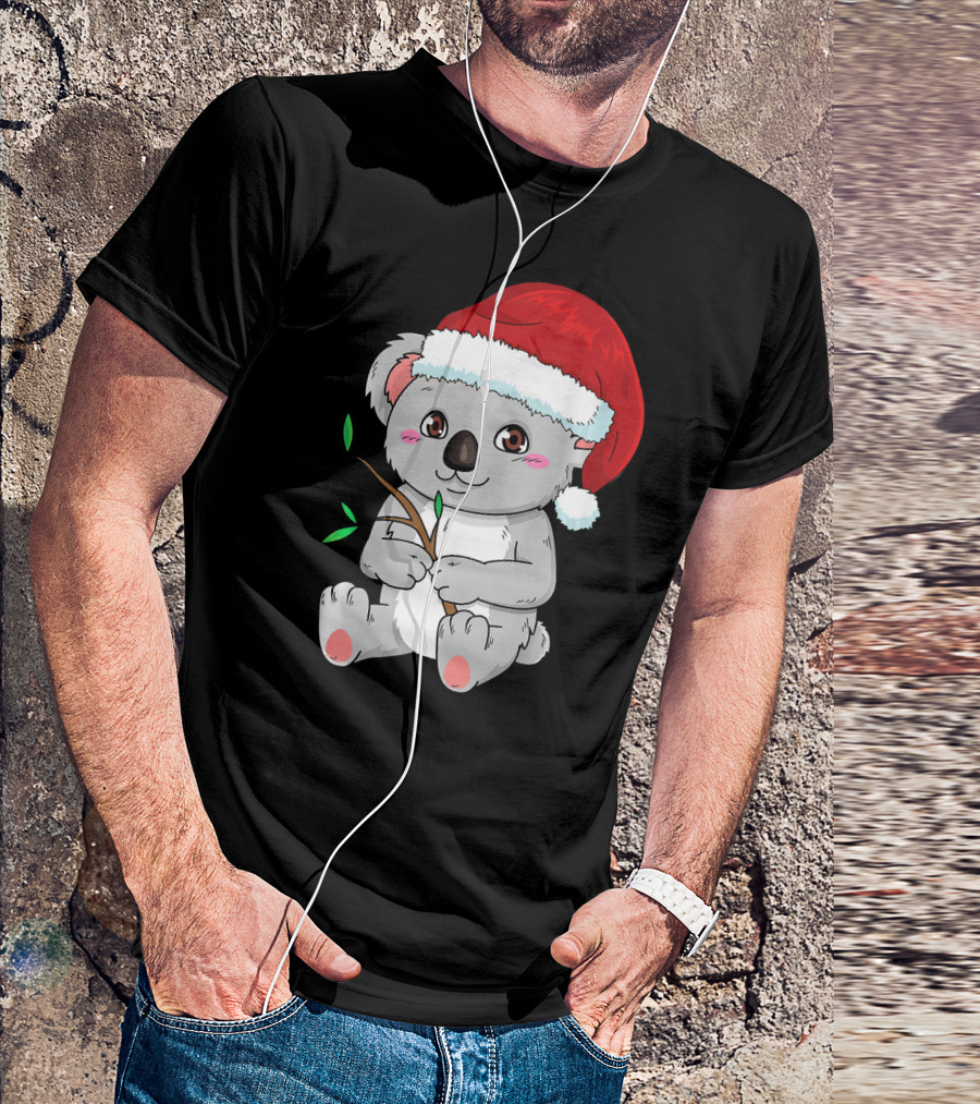 Cute Koala Bear With Christmas Hat And Branch T-Shirt