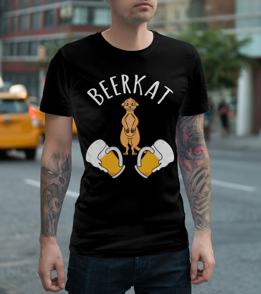 BEERKAT Meerkat with Beer Glasses Pun T-Shirt