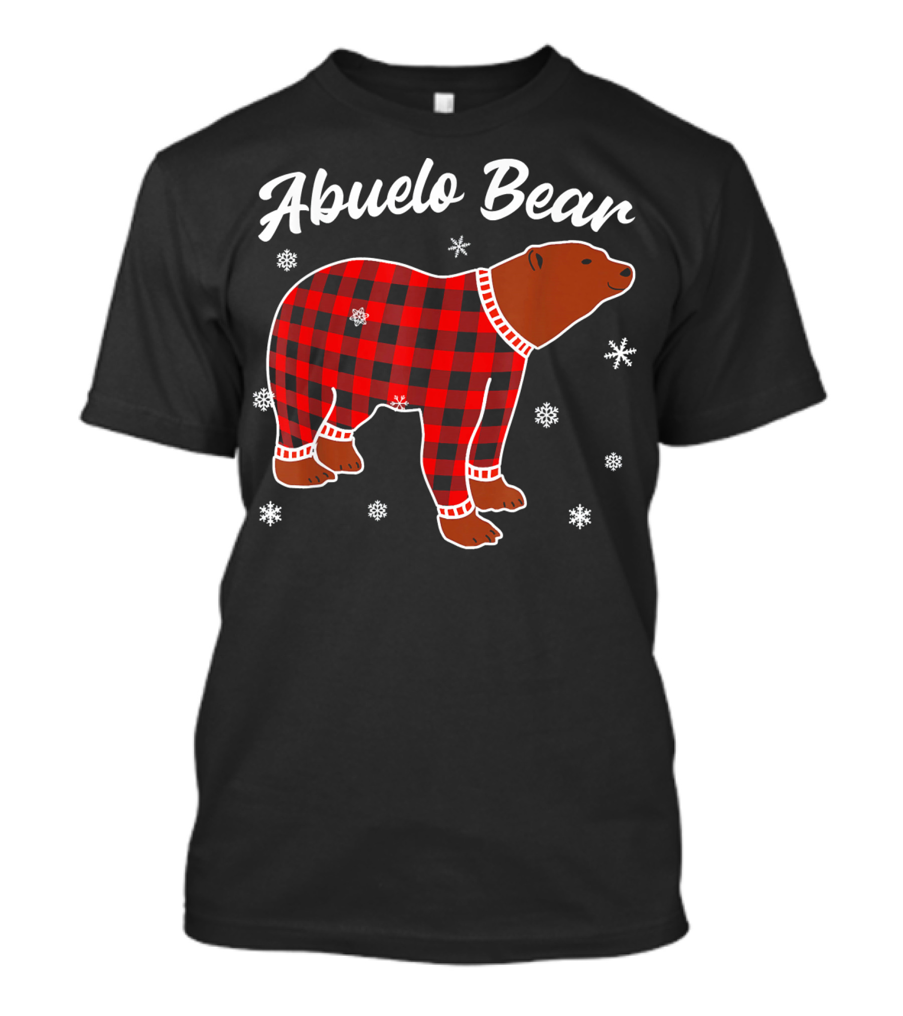 Abuelo Bear Red Plaid Matching Snowflakes T-Shirt