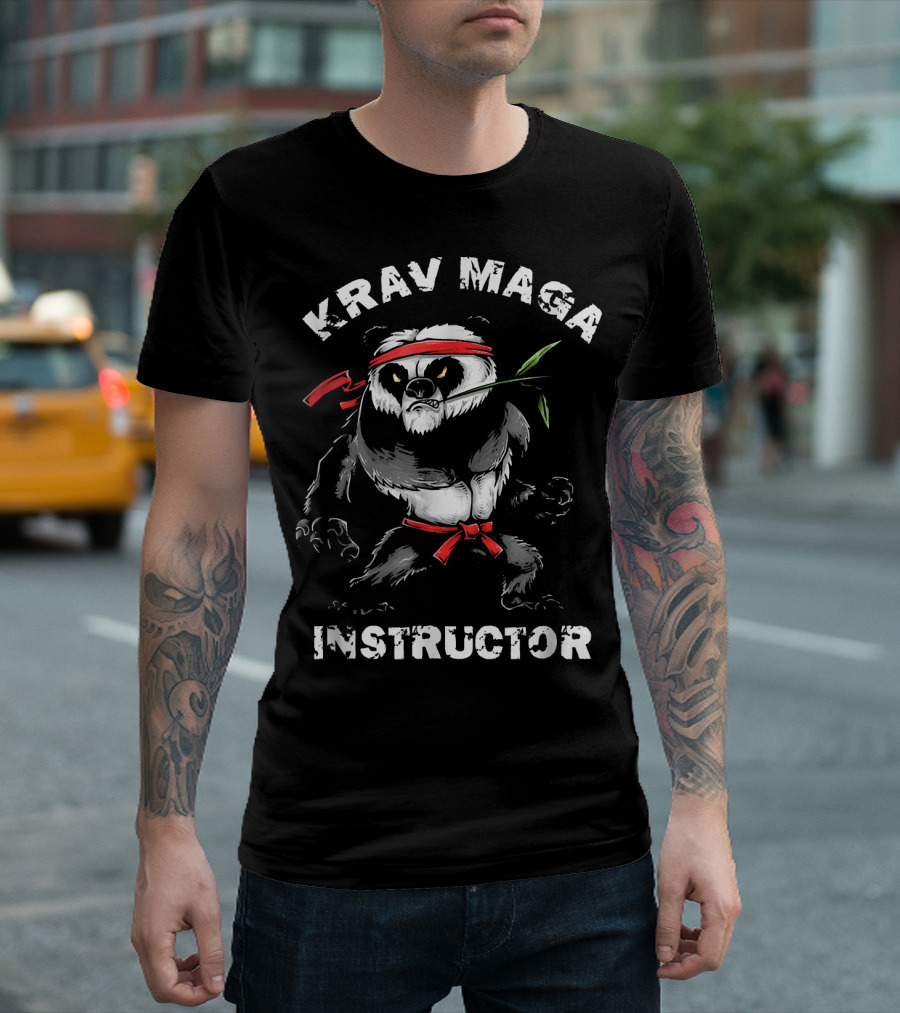 Krav Maga Instructor Panda with Red Headband and Belt T-Shirt
