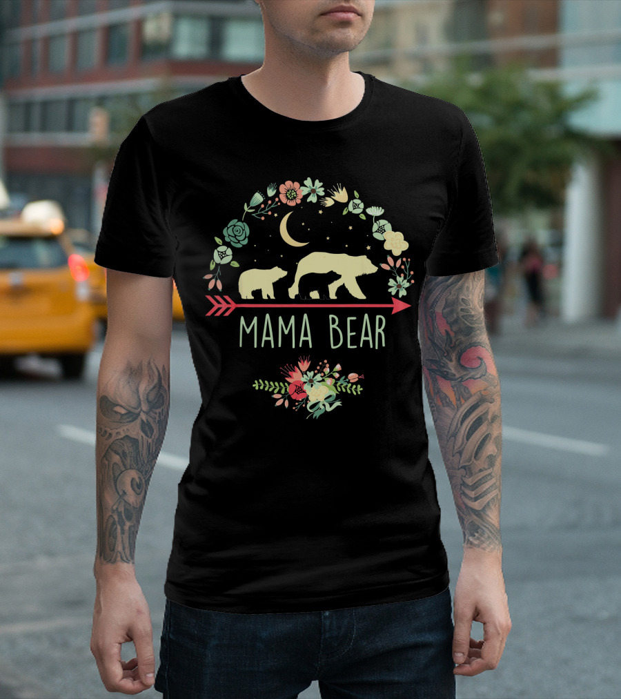 Mama Bear with Floral Crescent Moon and Arrow T-Shirt