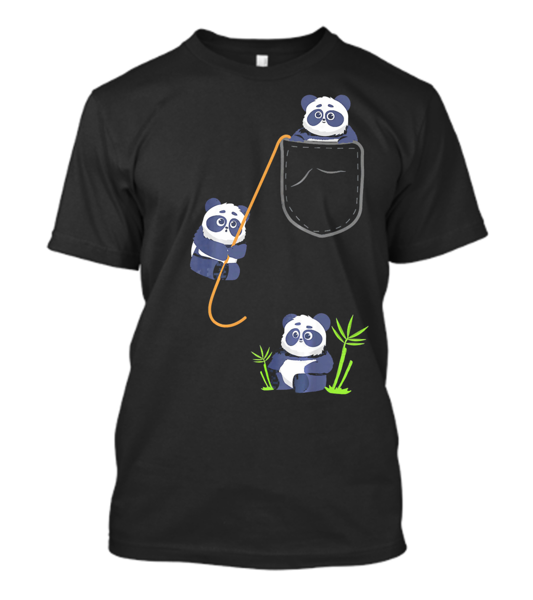 Kids Panda Bear Pocket Bamboo Playful Animals T-Shirt
