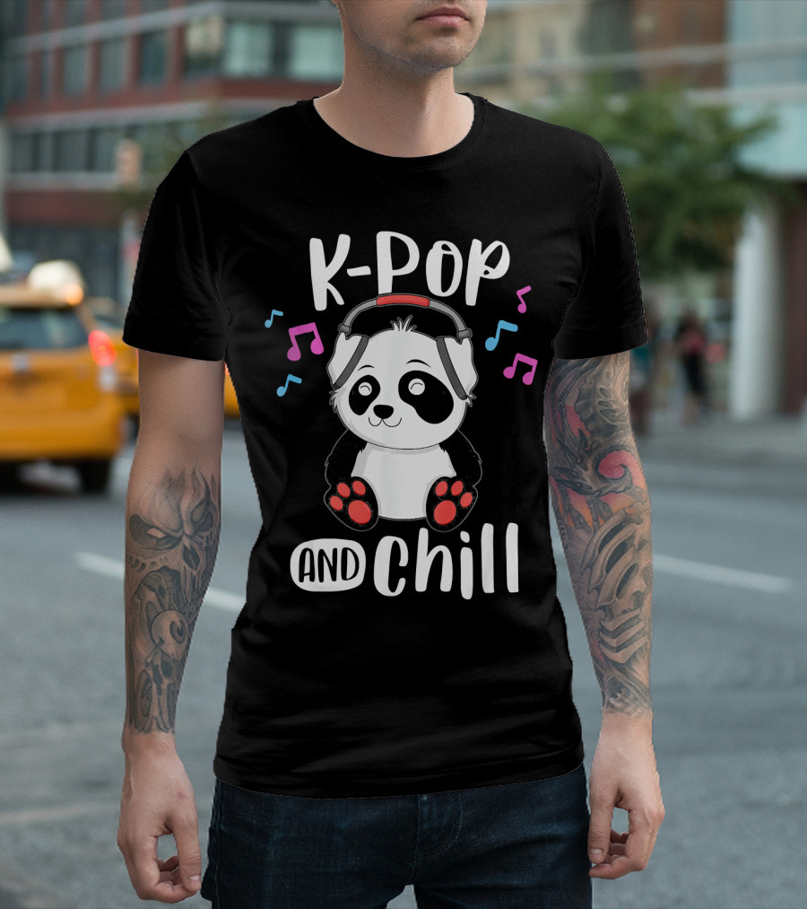 K Pop And Chill KPop Panda Headphones Music Notes T-Shirt