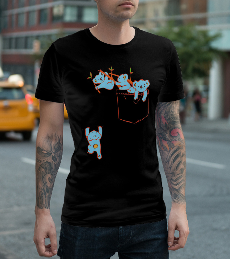 Koala Bear Climbing Tree Pocket Party T-Shirt