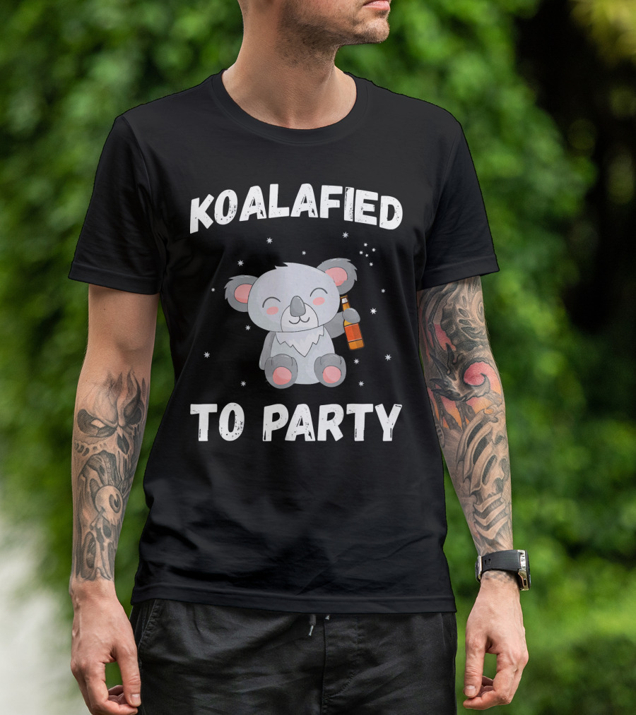 Koalafied To Party Koala Holding Drink With Stars Fun T-Shirt