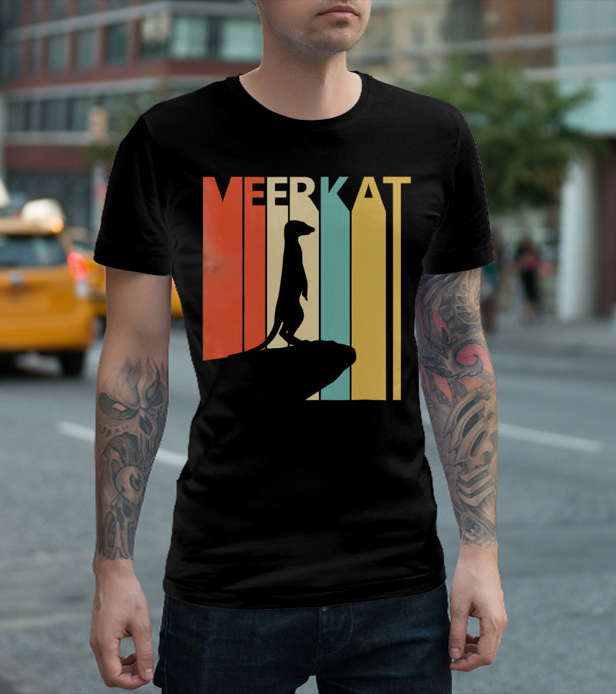 Meerkat Vintage Retro Silhouette Stripes T-Shirt