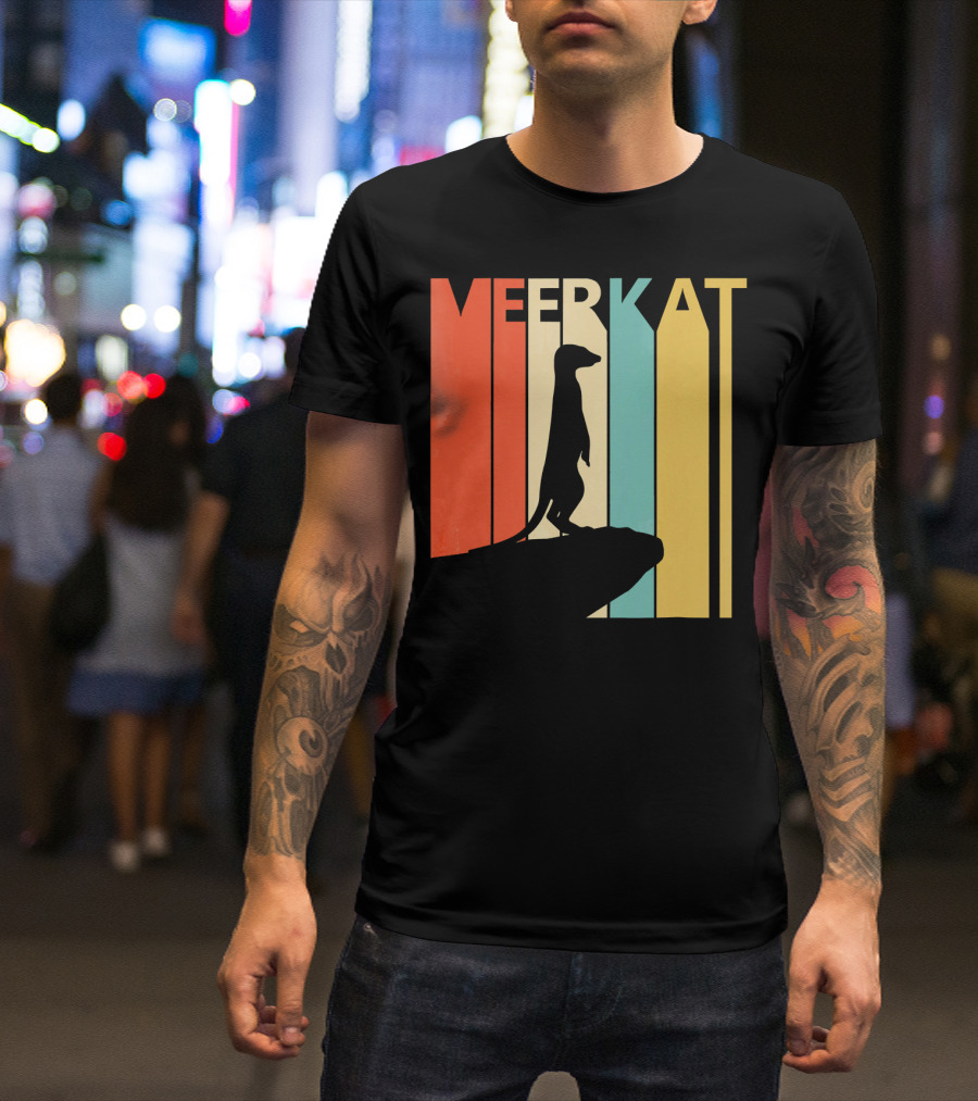 Meerkat Vintage Retro Silhouette Stripes T-Shirt