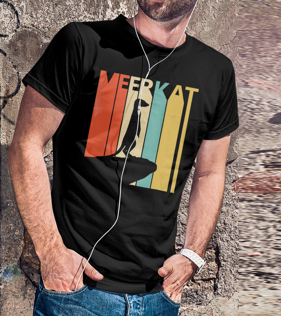 Meerkat Vintage Retro Silhouette Stripes T-Shirt