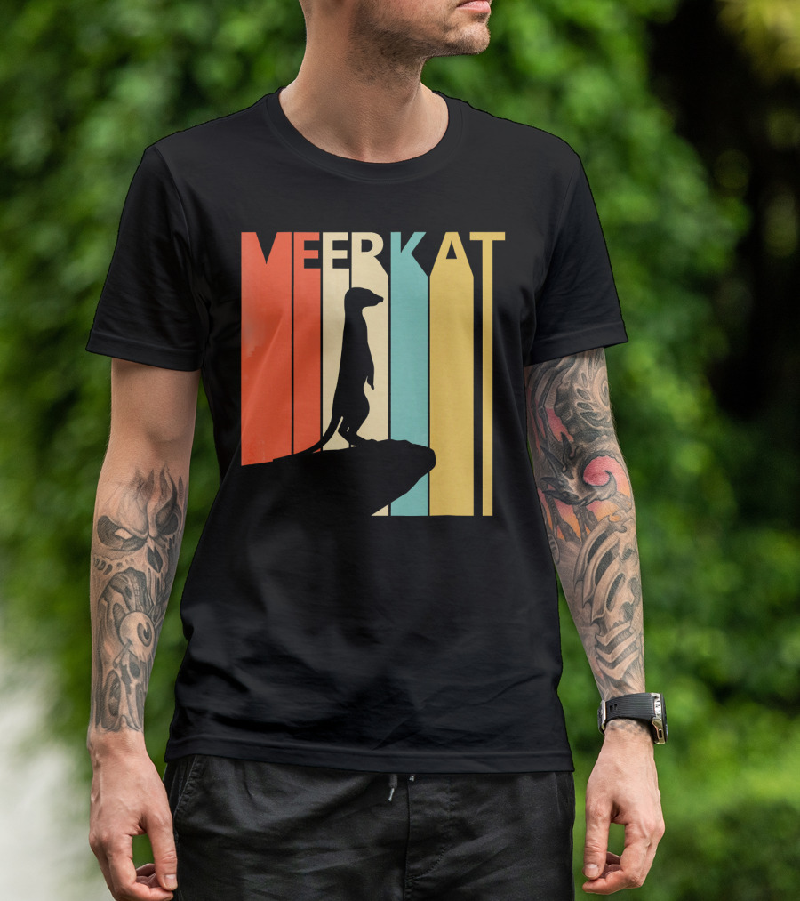 Meerkat Vintage Retro Silhouette Stripes T-Shirt