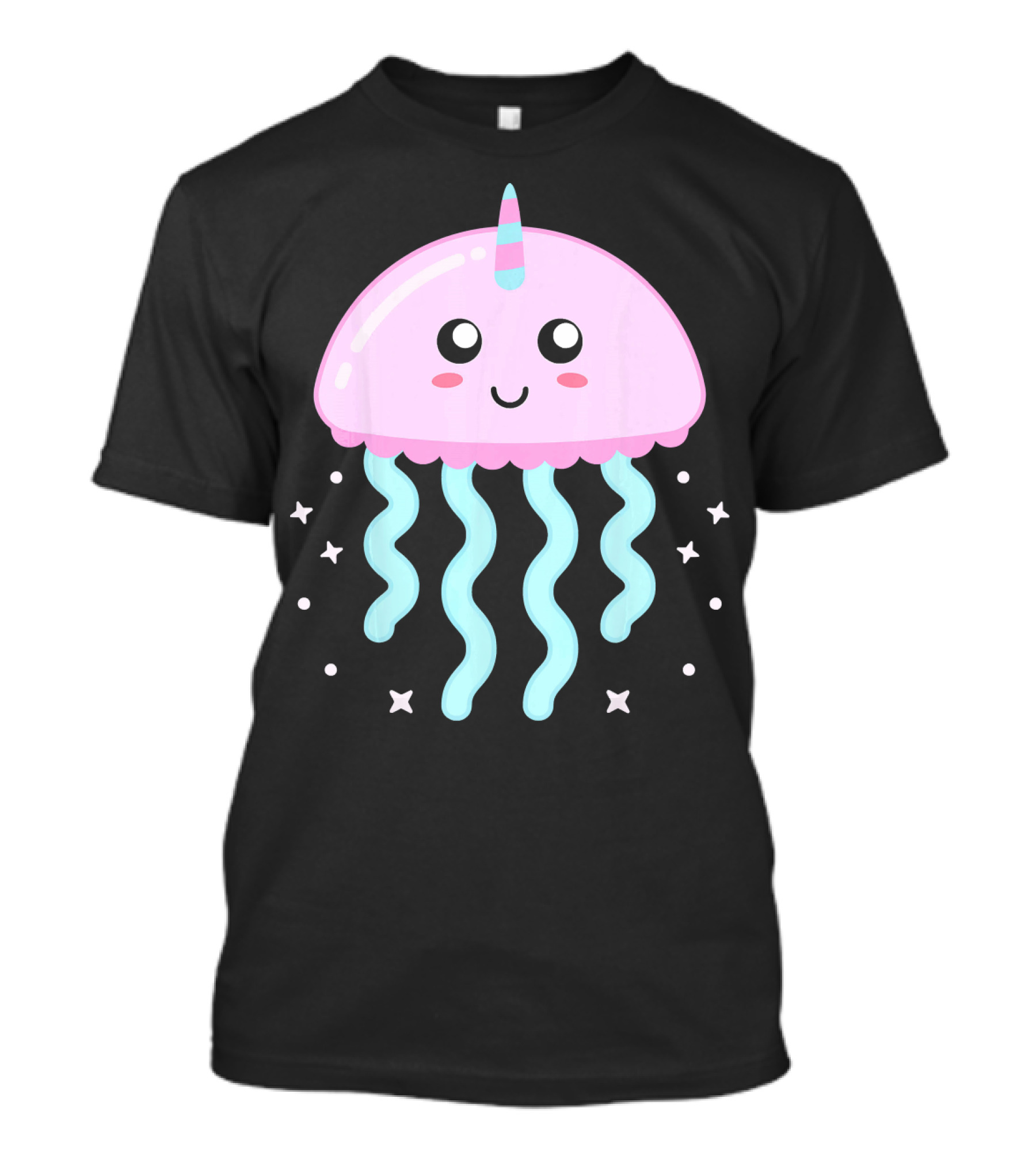 Kawaii Jellyfish Unicorn With Cute Stars And Smiling Face T-Shirt