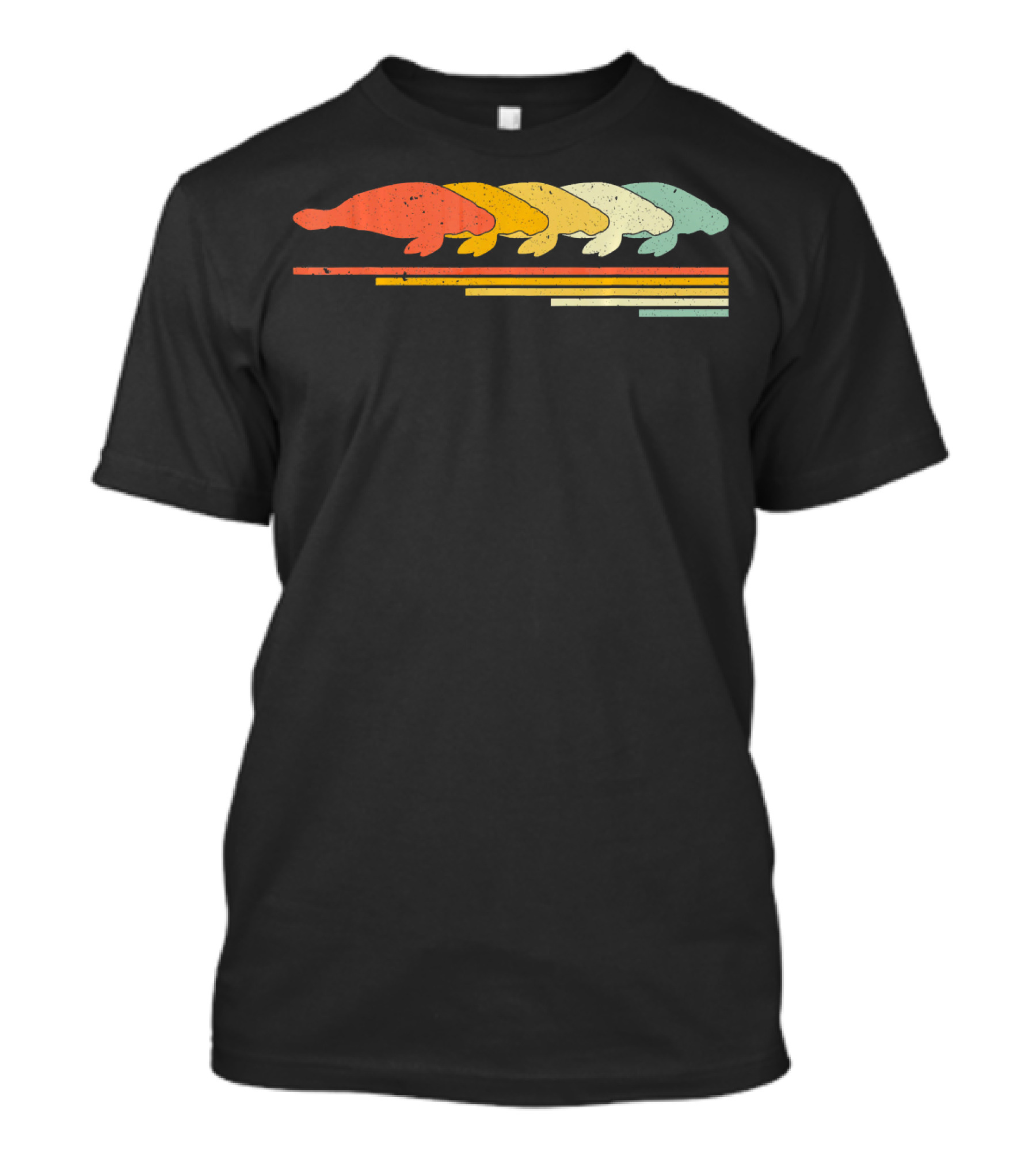 Manatee Retro Vintage 70s 80s Animal Silhouette Stripe T-Shirt