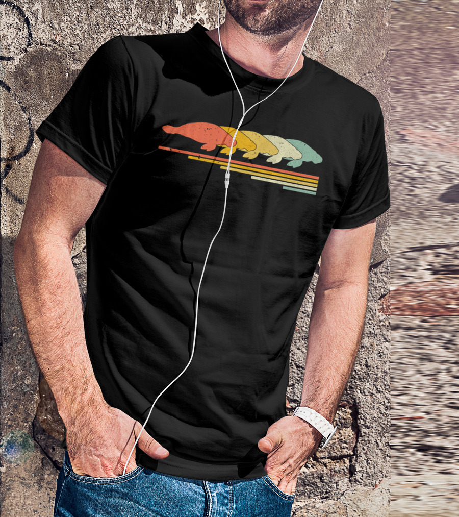 Manatee Retro Vintage 70s 80s Animal Silhouette Stripe T-Shirt
