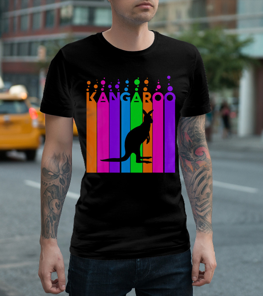 Kangaroo Bubble Silhouette Rainbow Stripes Animal Lover T-Shirt