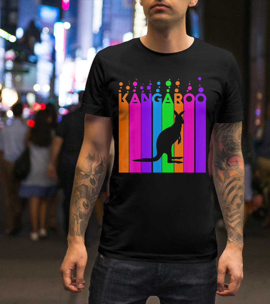 Kangaroo Bubble Silhouette Rainbow Stripes Animal Lover T-Shirt