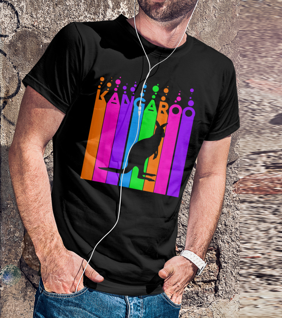 Kangaroo Bubble Silhouette Rainbow Stripes Animal Lover T-Shirt