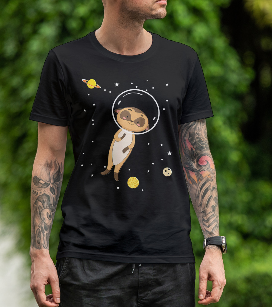 Meerkat Astronaut Floating Among Stars And Planets T-Shirt