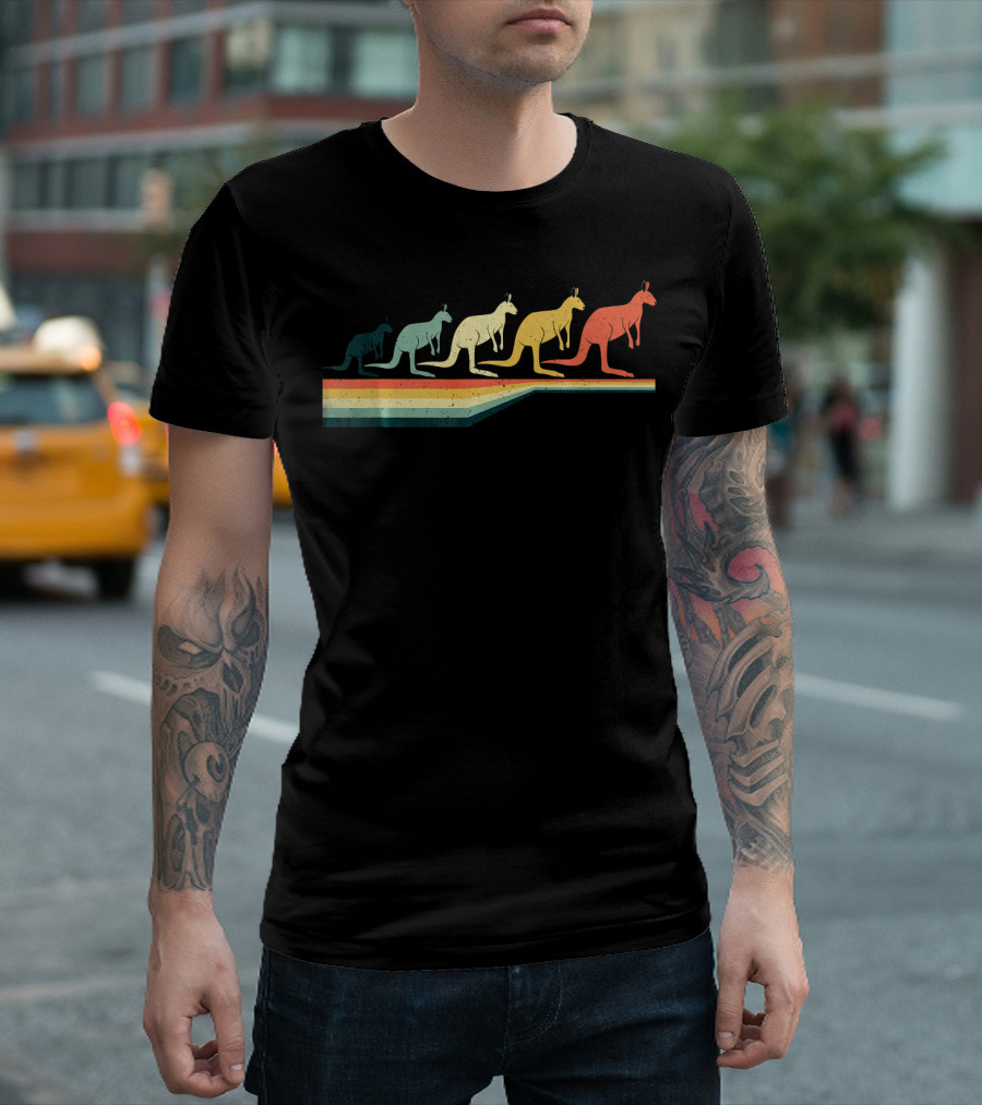 Kangaroo Retro Vintage Kangaroo Stripes Multicolor T-Shirt