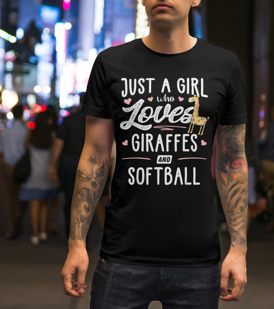 Just A Girl Who Loves Giraffes And Softball With Cute Hearts Iconic T-Shirt