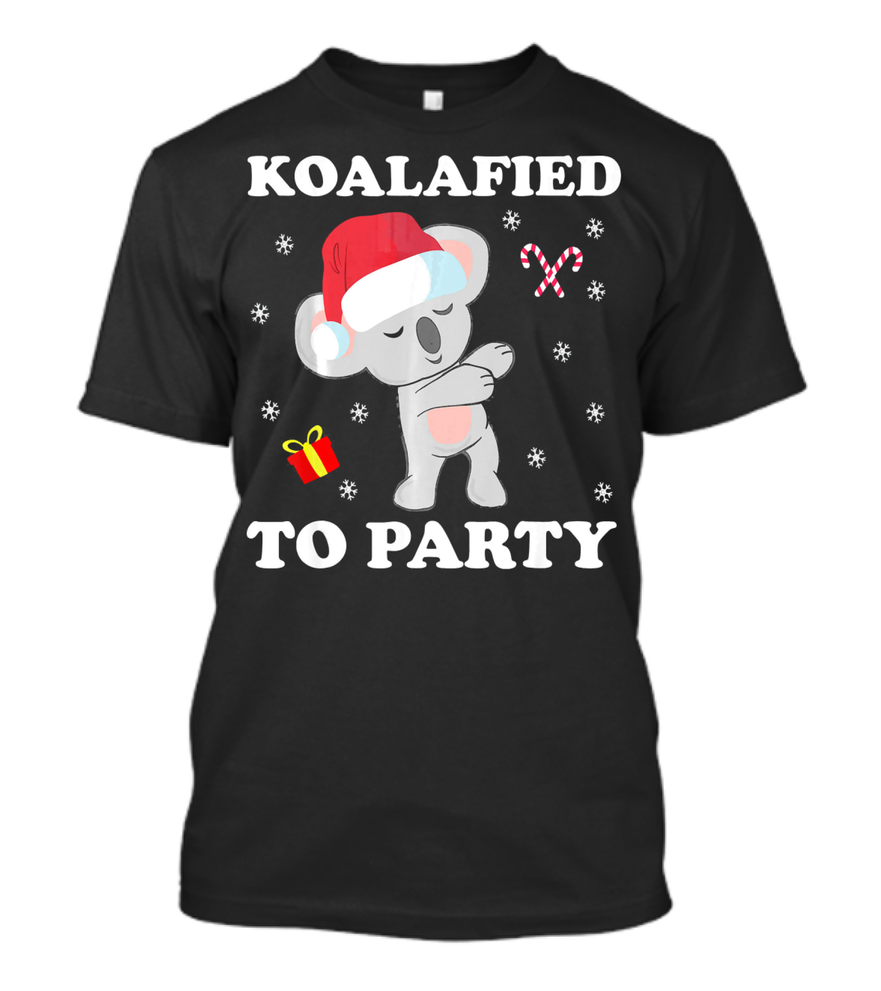 Koalafied To Party Dabbing Koala Santa With Christmas Hat And Candy Cane T-Shirt