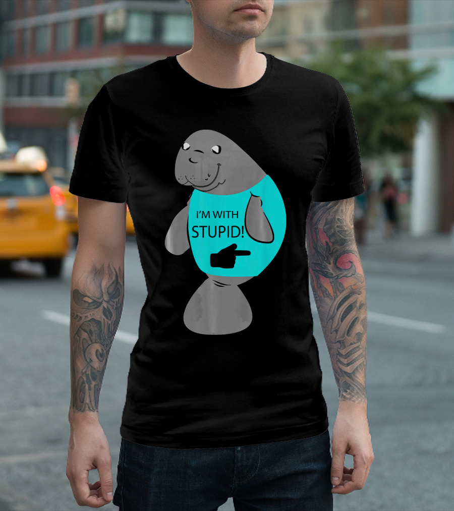 I'm With Stupid Manatee Sea Cow Pointing T-Shirt