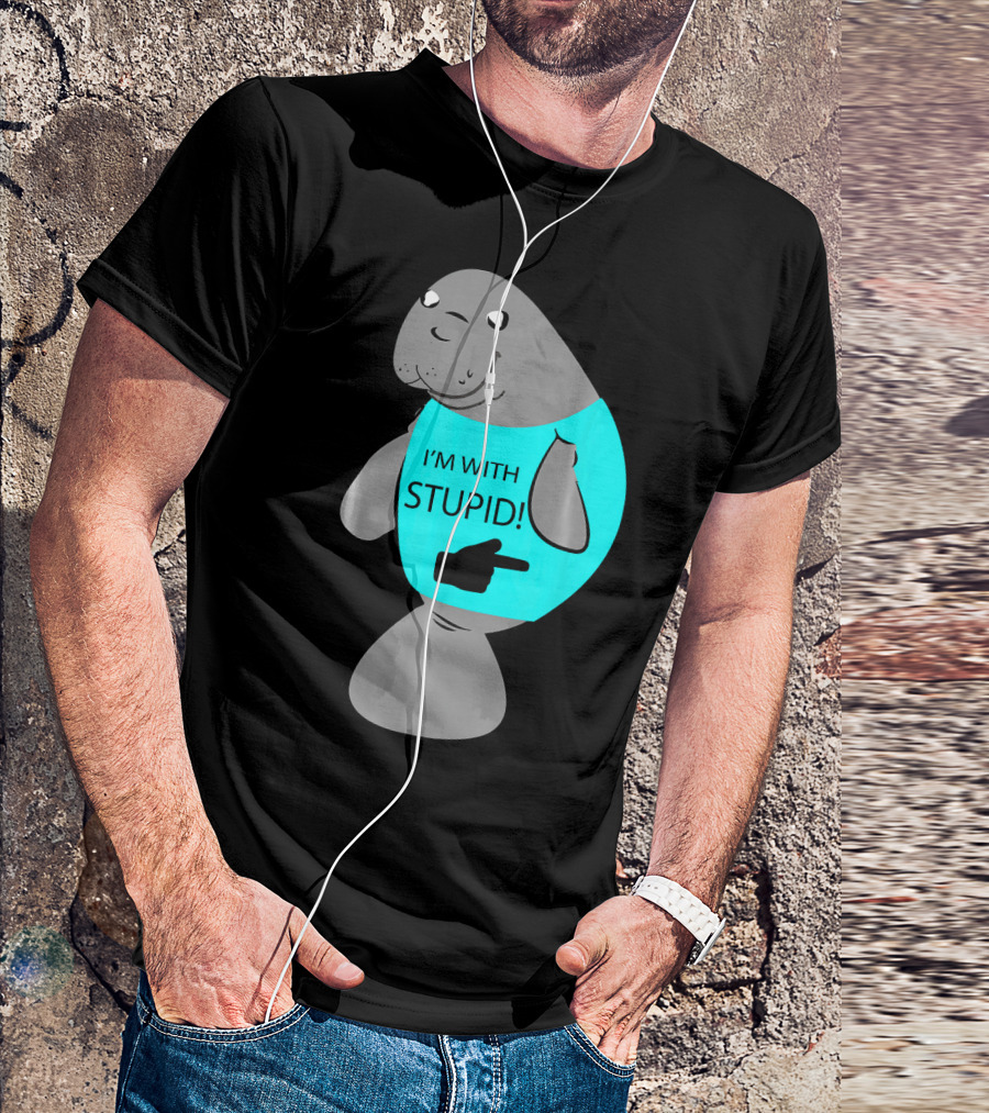 I'm With Stupid Manatee Sea Cow Pointing T-Shirt