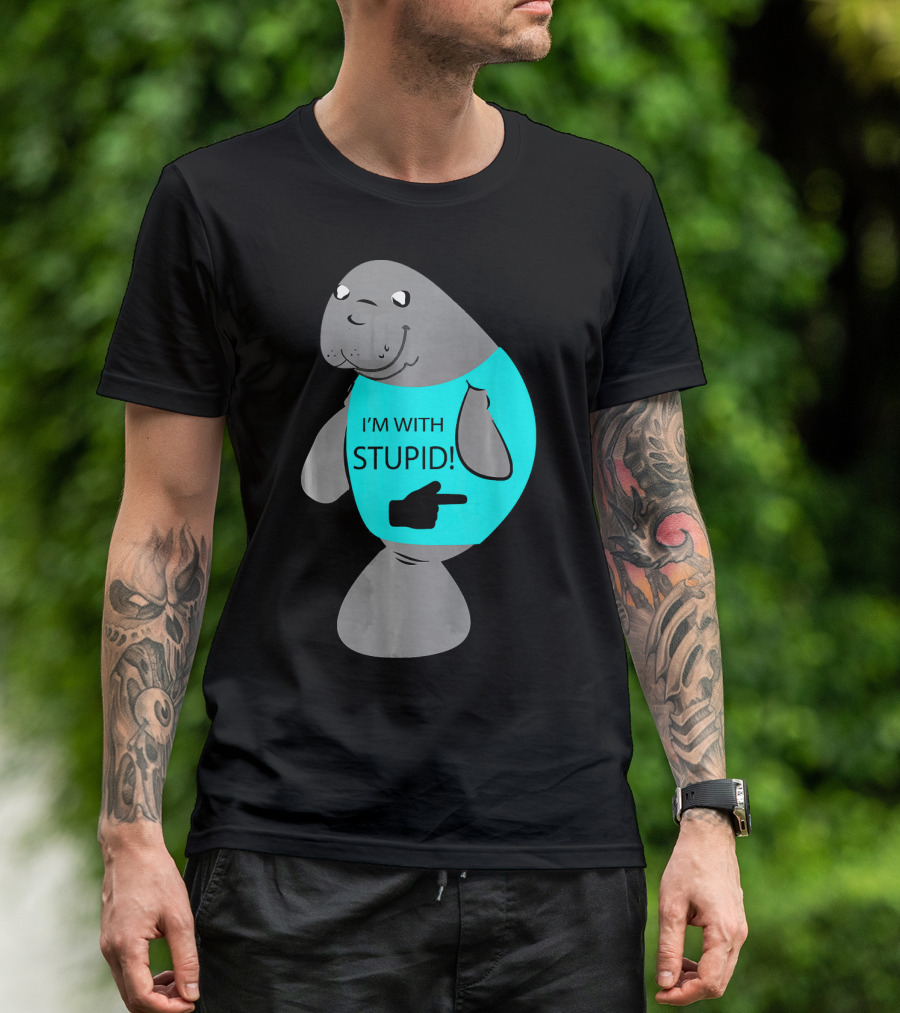 I'm With Stupid Manatee Sea Cow Pointing T-Shirt