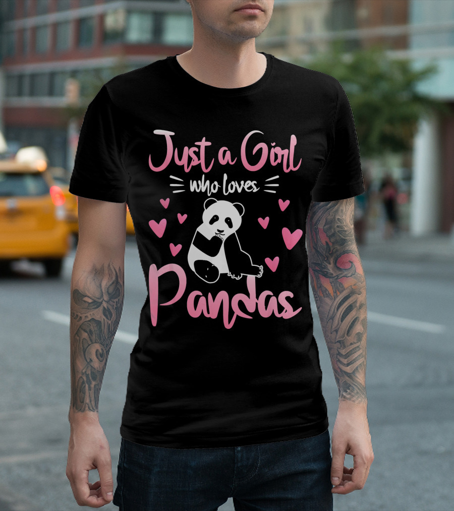 Just A Girl Who Loves Pandas Cute Panda With Pink Hearts T-Shirt