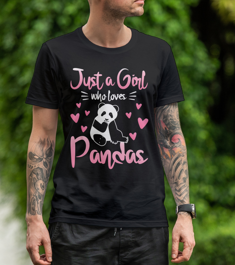 Just A Girl Who Loves Pandas Cute Panda With Pink Hearts T-Shirt