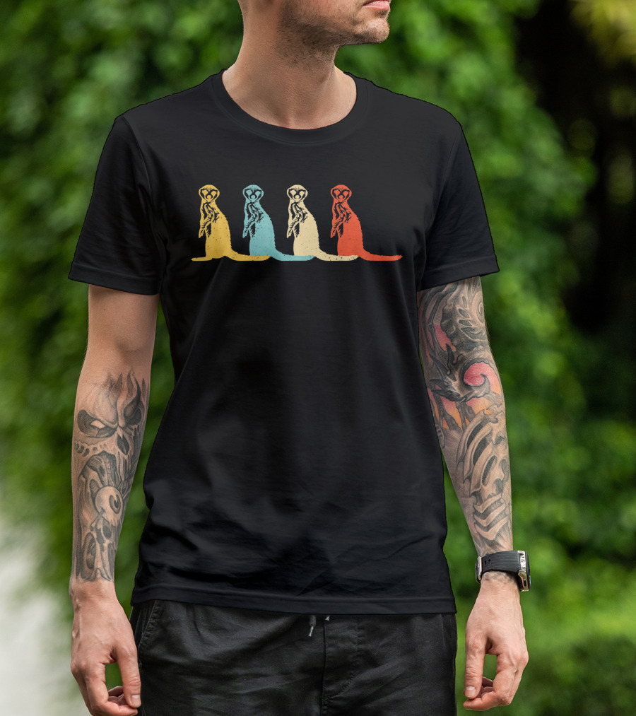 Vintage Retro Meerkat Silhouette Animal Love T-Shirt