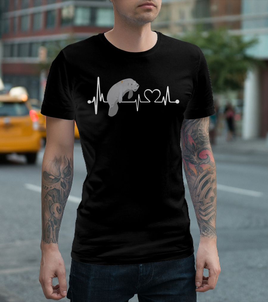 Manatee Heartbeat With Heart And Pulse Line T-Shirt