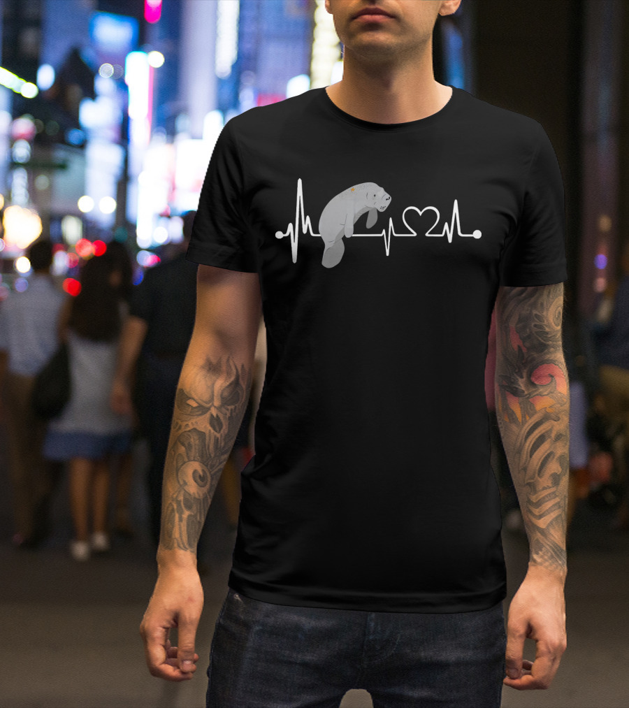 Manatee Heartbeat With Heart And Pulse Line T-Shirt
