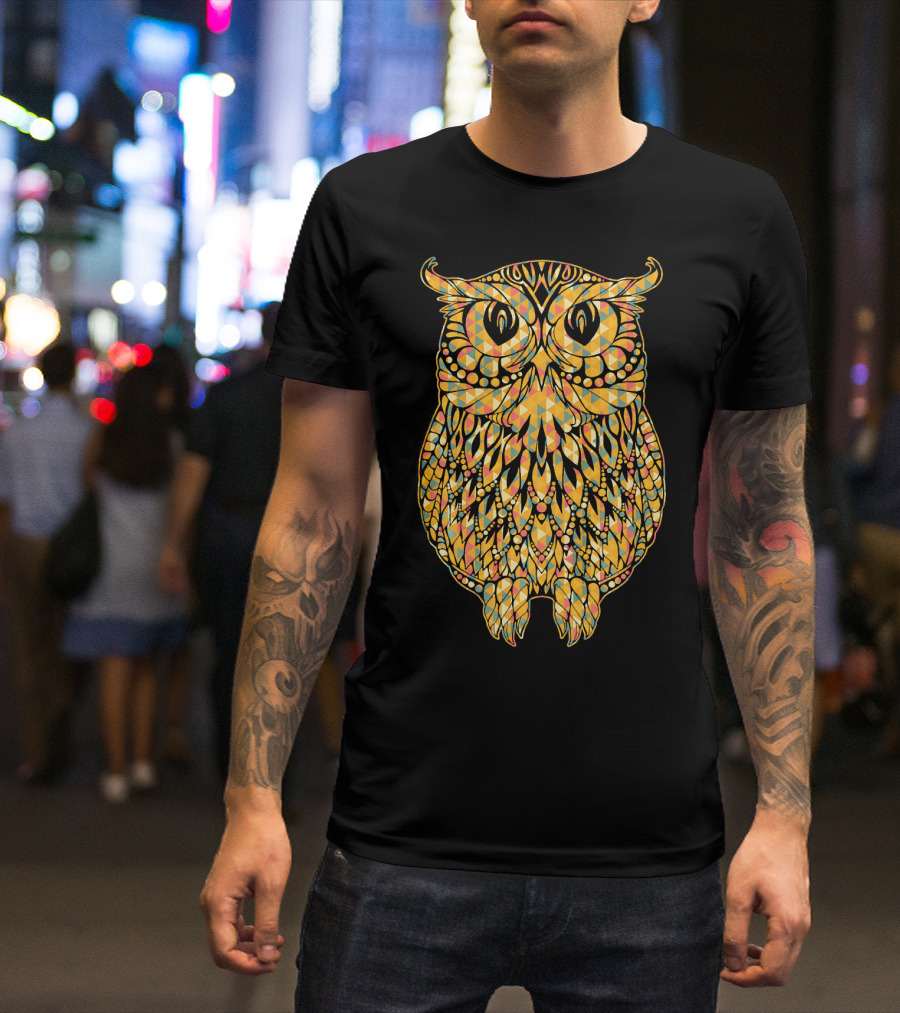 Owl Owl Geometric Pattern Colorful Triangles And Circles T-Shirt
