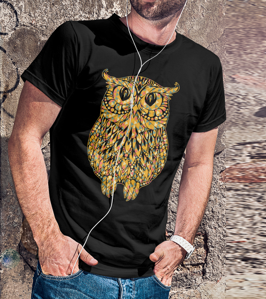 Owl Owl Geometric Pattern Colorful Triangles And Circles T-Shirt