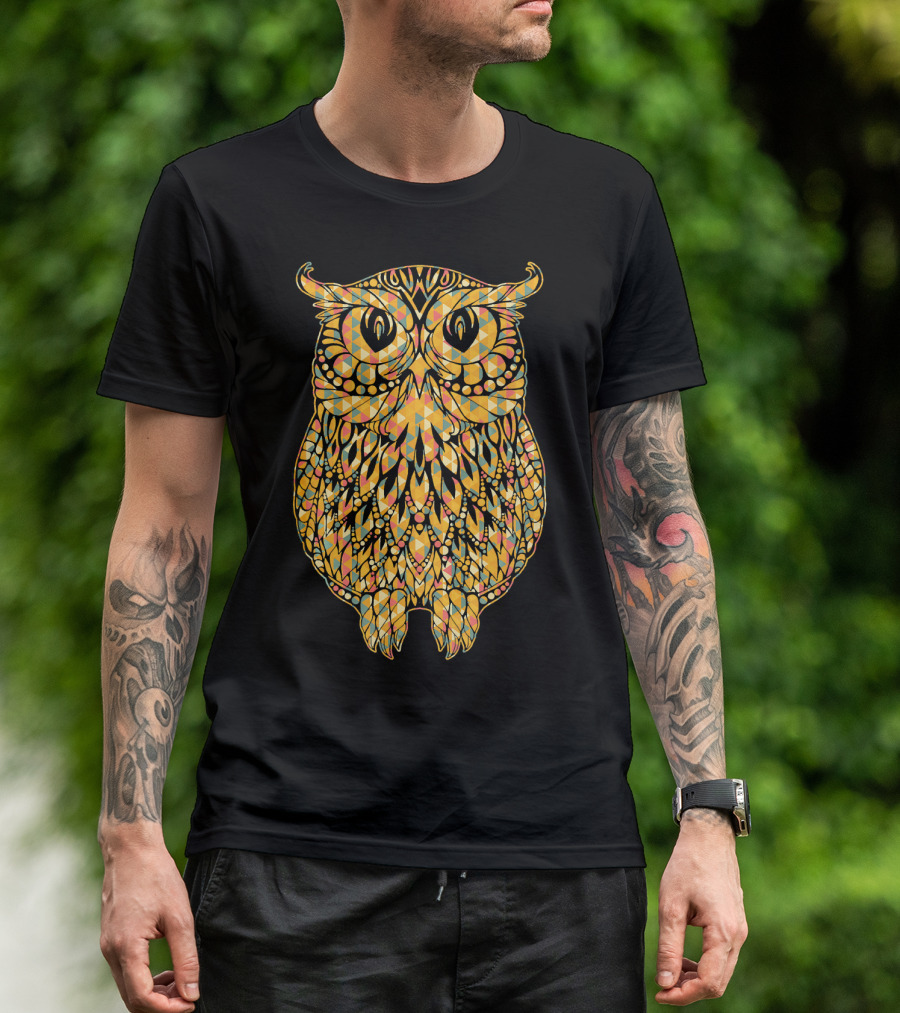 Owl Owl Geometric Pattern Colorful Triangles And Circles T-Shirt